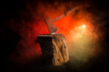 Scary Halloween theme with maniac killer weapon. Horror concept