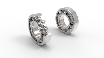 3d rendering of a metal ball bearing isolated in white background