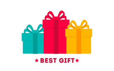 Gift boxes icon, special present idea. Flat design vector illustration in different size. Celebration event, surprising gift