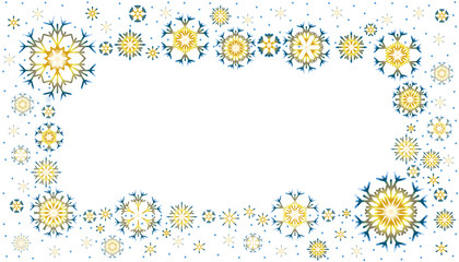 Naklejka na ściany i meble Snowflakes. Greeting card. New Year's and Christmas. Frame of colorful and bright snowflakes. There is a place for text. Vector illustration.
