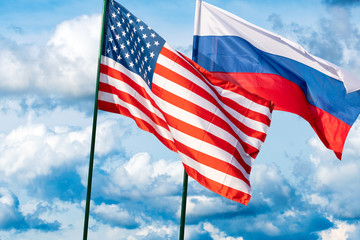 Flags of the USA and Russia