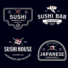 Sushi shop labels and badges design templates set vector, japanese food logos design.