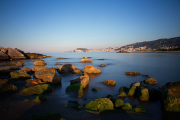 Long exposure from the beach and city of the beautiful cities "Gideros" in the Black Sea region