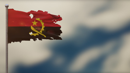 Angola 3D tattered waving flag illustration on Flagpole.