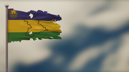 Anzoategui 3D tattered waving flag illustration on Flagpole.