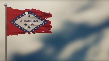 Arkansas 3D tattered waving flag illustration on Flagpole.