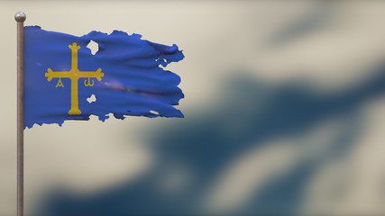 Asturias 3D tattered waving flag illustration on Flagpole.