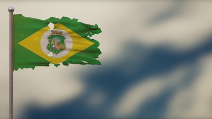 Ceara 3D tattered waving flag illustration on Flagpole.