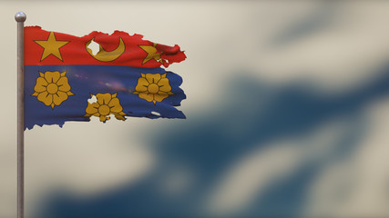 Drapeau Ville Ca Longueuil Quebec 3D tattered waving flag illustration on Flagpole.