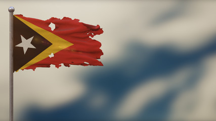 East Timor 3D tattered waving flag illustration on Flagpole.