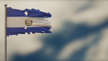 El Salvador 3D tattered waving flag illustration on Flagpole.