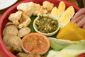 Thai cuisine chili sauce serve with side dish. Thai food concept