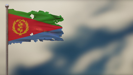 Eritrea 3D tattered waving flag illustration on Flagpole.