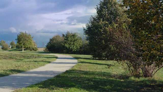 Windy Day with Cloudy Sky on Beautiful Hiking Path in Vienna, Austria