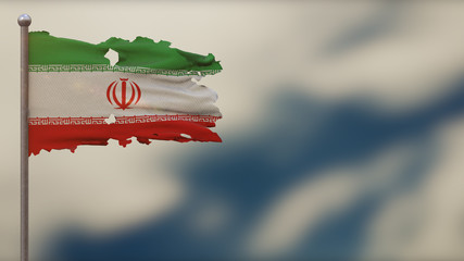 Iran 3D tattered waving flag illustration on Flagpole.