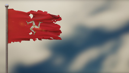 Isle Of Man 3D tattered waving flag illustration on Flagpole.