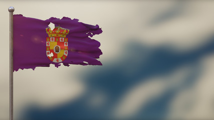 Jaen 3D tattered waving flag illustration on Flagpole.