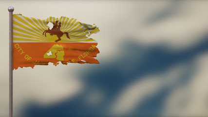 Jacksonville Florida 3D tattered waving flag illustration on Flagpole.