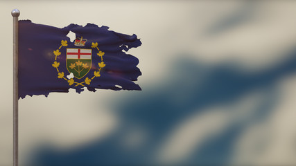 Lieutenant-Governor Of Ontario 3D tattered waving flag illustration on Flagpole.