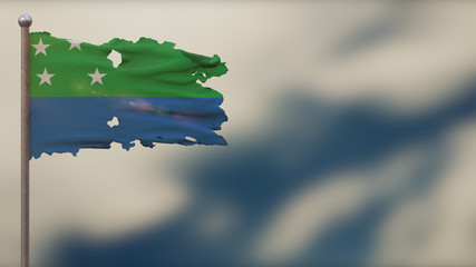 Los Lagos 3D tattered waving flag illustration on Flagpole.