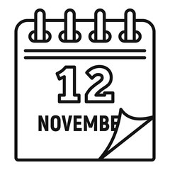 12 november calendar icon. Outline 12 november calendar vector icon for web design isolated on white background