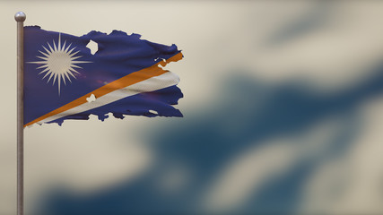 Marshall Islands 3D tattered waving flag illustration on Flagpole.