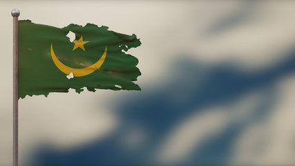 Mauritania 3D tattered waving flag illustration on Flagpole.