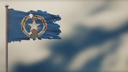Northern Mariana Islands 3D tattered waving flag illustration on Flagpole.