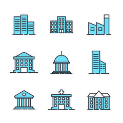 Fototapeta premium Building set icon symbol template color editable. Government buildings pack logo vector illustration for graphic and web design collection