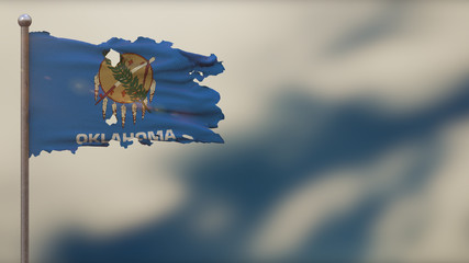 Oklahoma 3D tattered waving flag illustration on Flagpole.