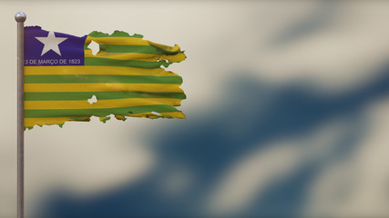 Piaui 3D tattered waving flag illustration on Flagpole.