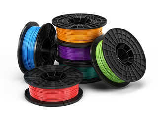 3d printing filament spool isolated on white background. Material for 3d printer. 3d illustration