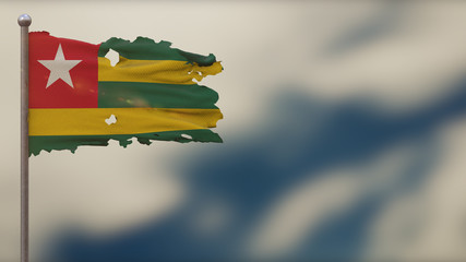 Togo 3D tattered waving flag illustration on Flagpole.