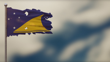 Tokelau 3D tattered waving flag illustration on Flagpole.
