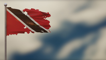 Trinidad And Tobago 3D tattered waving flag illustration on Flagpole.
