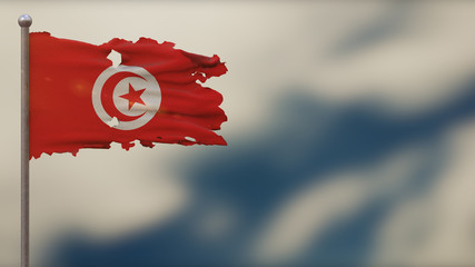 Tunisia 3D tattered waving flag illustration on Flagpole.