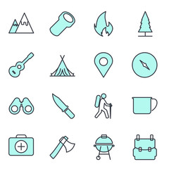 Hiking and Camping set icon template color editable. Camping pack symbol vector sign isolated on white background illustration for graphic and web design.
