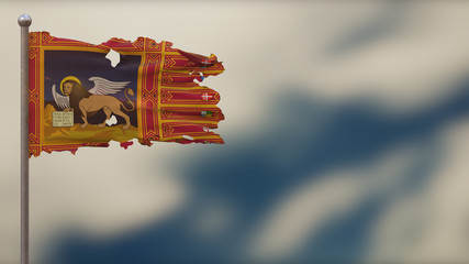 Veneto 3D tattered waving flag illustration on Flagpole.