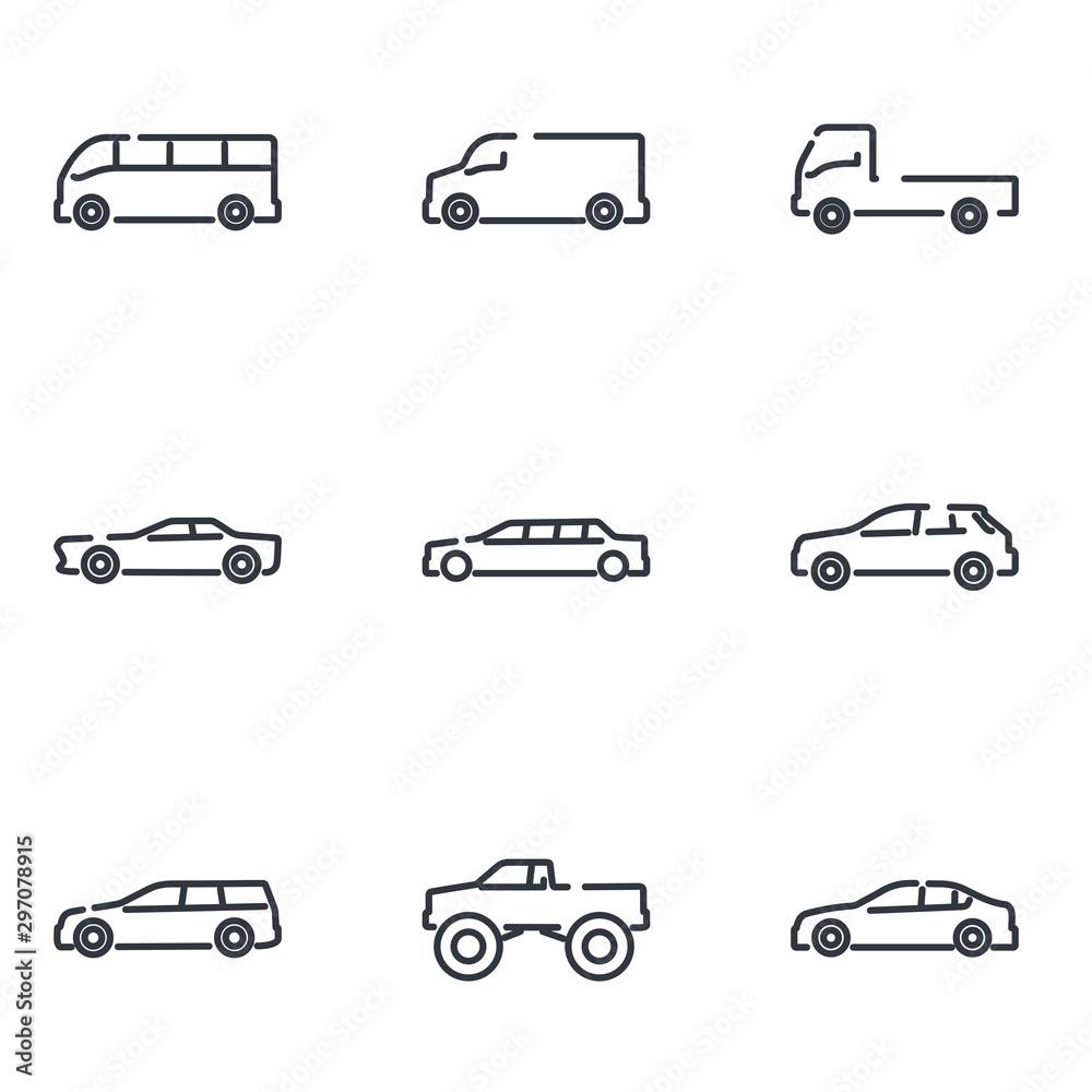 Aufkleber simple car set icon template color editable. car pack symbol vector sign isolated on white background illustration for graphic and web design.
