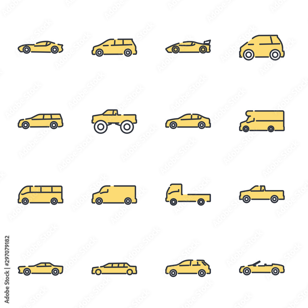 Poster simple car set icon template color editable. car pack symbol vector sign isolated on white backgroun