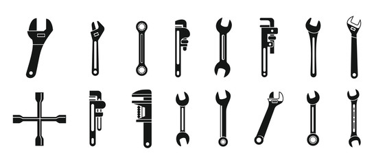 Wrench key icons set. Simple set of wrench key vector icons for web design on white background
