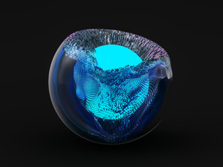 Abstract background with glass and glowing core. 3D