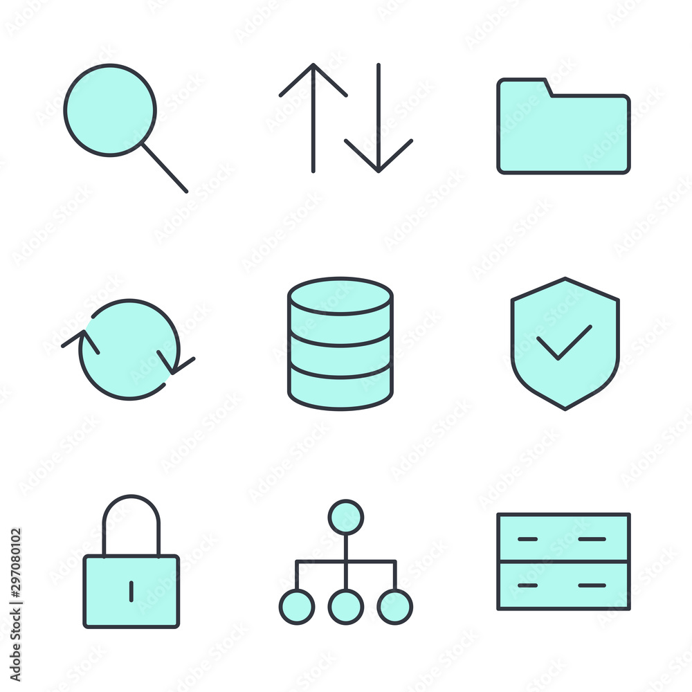 Poster Database set icon template color editable. Database analytics pack symbol vector sign isolated on white background illustration for graphic and web design.