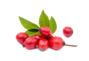 Ripe rose hip isolated on white background