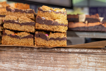Chocolate fudge bars on sale at a market stall in the UK