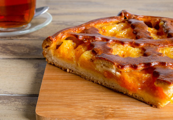 Close-up of lemon pie on a cutting board