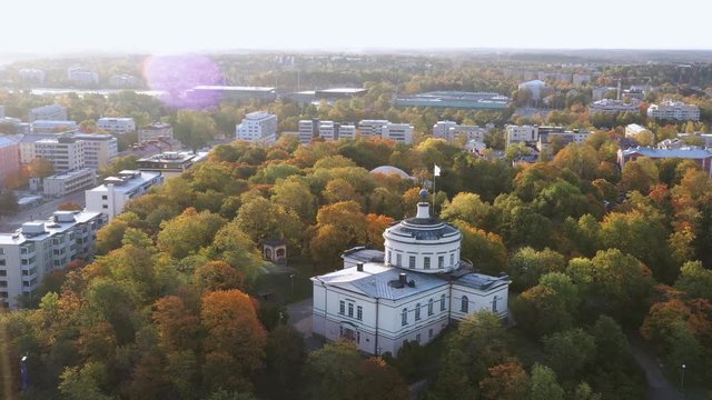Aerial view of fall foliage at autumn morning in Turku, Finland