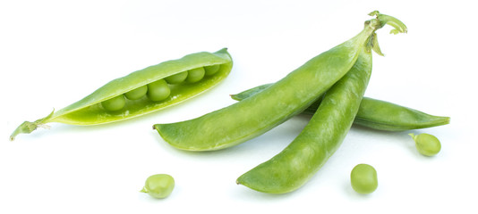Sugar snap peas isolated white background. Vegetable protein.