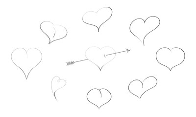 Heart Icons Set, hand drawn icons and illustrations for valentines and wedding.