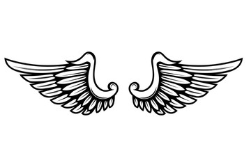 illustration of wings in tattoo style isolated on white background. Design element for logo, label, badge, sign. Vector illustration